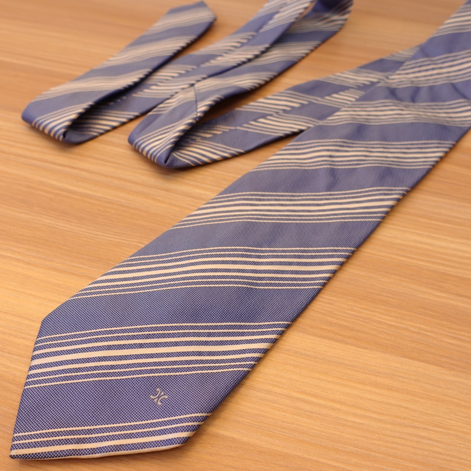 Celine Tie Mens Blue White Regimental Stripe Italian Luxury Triomphe Logo $240